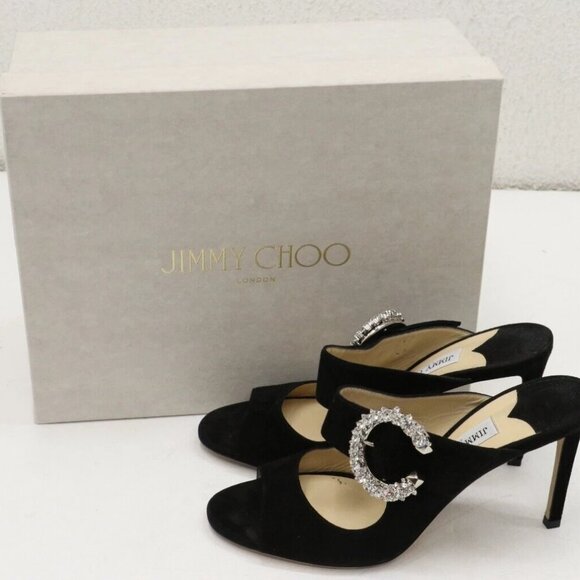 Jimmy Choo Saf 85 Crystal-Embellished Suede Sandals Size 39.5/US 9.5 - Picture 1 of 15